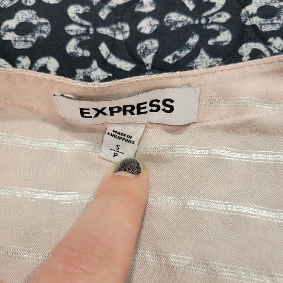 Express Blush Pink Shimmer Striped Business Dressy Loose Fit Flowy Blouse Tunic - Picture 5 of 6